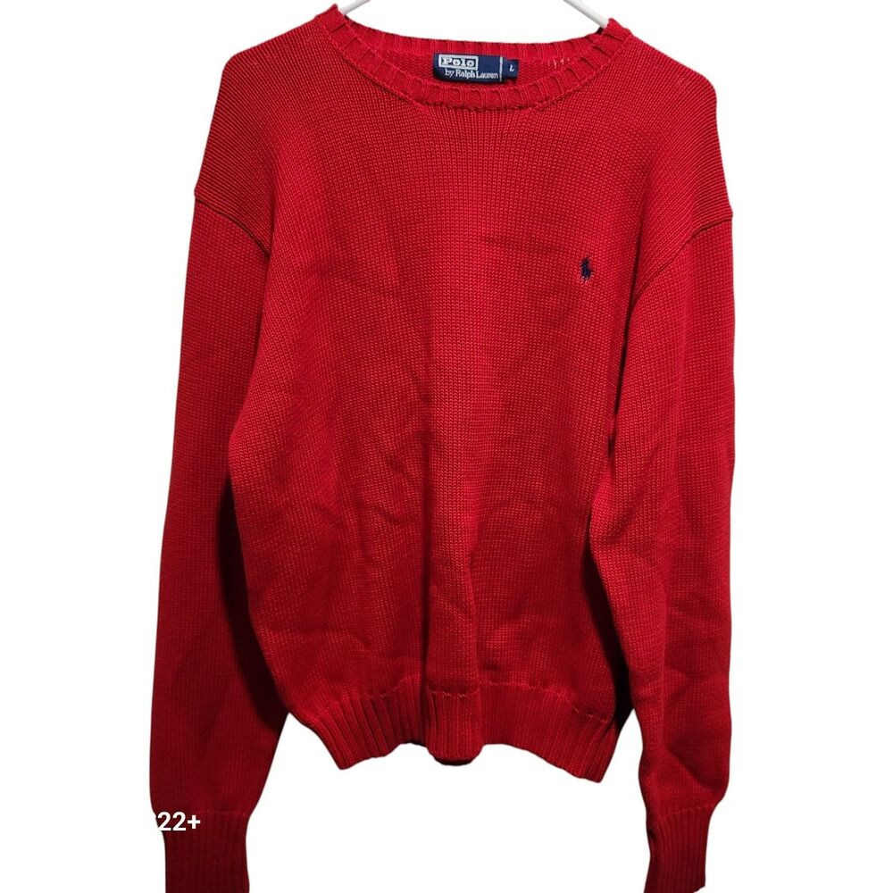 Polo Ralph Lauren Red Cotton Knit Sweater Mens Large‎ Pony Logo Classic